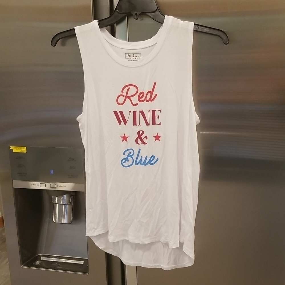 💕MIKEN FLOW💕 Graphic Tank Top Red Wine & Blue Medium M NWT
